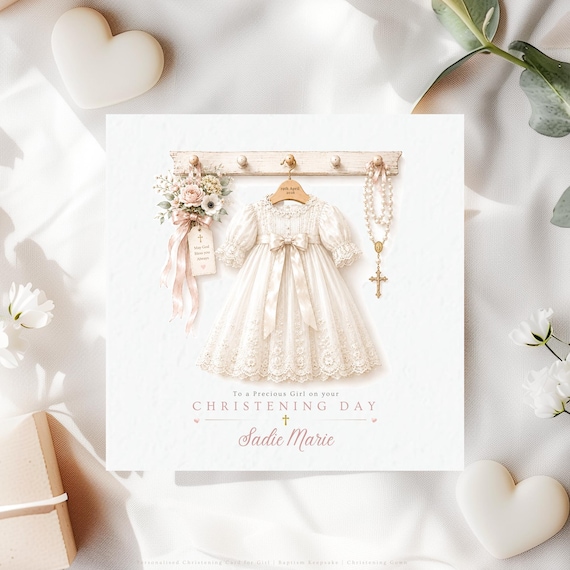 Personalised Christening Card for Girl | Luxury Baptism Keepsake | Heirloom Christening Gown