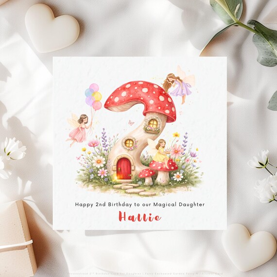 Personalised 2nd Birthday Card for Daughter | Wildflower Fairy Garden Party Magical Keepsake