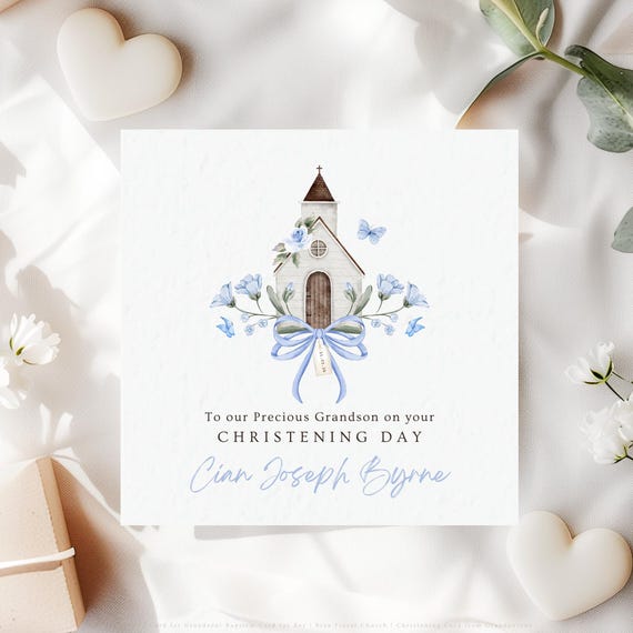 Christening Card for Grandson | Personalised Baptism Keepsake from Grandparent