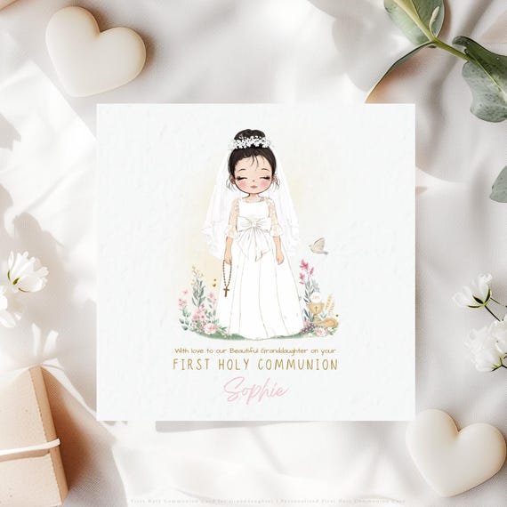 First Holy Communion Card for Granddaughter | Personalised Catholic Communion Keepsake from Grandparents