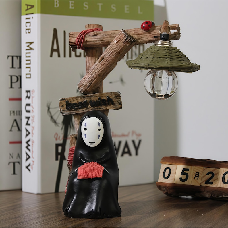 No Face Anime Night Light Lamp,Spirited Away Inspired Resin Desk Lamp,Cute Kaonashi Bedside Table Light, Studio Ghibli Style Home Decor Gift Knitting a sweater
