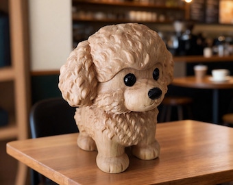 Hand Carved Wooden Puppy Figurine, Cute Dog Sculpture Decor, Farmhouse Animal Statue, Handmade Wood Carving Gift, Adorable Puppy Ornament