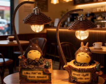 Totoro Tree Stump Night Light, Anime Resin Desk Lamp with Warm Glow,Cute Woodland Bedside Table Lamp, Kawaii Room Decor Gift for Ghibli Fans