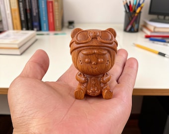Hand Carved Wooden Bear Figurine, Cute Animal Mini Statue, Natural Wood Sculpture, Pocket Size Gift, Home Desk Decor, Gift for wood Lovers