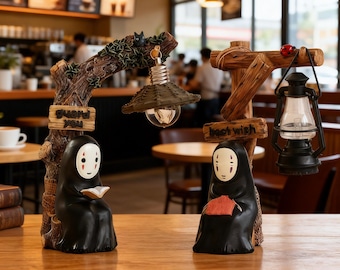 No Face Anime Night Light Lamp,Spirited Away Inspired Resin Desk Lamp,Cute Kaonashi Bedside Table Light, Studio Ghibli Style Home Decor Gift
