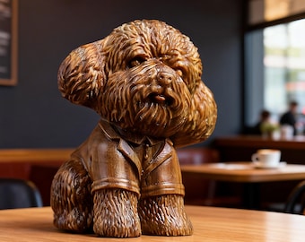 Handmade Wooden Poodle Figurine,Cute Dog Sculpture Decor,Realistic Wood Carving, Kawaii Pet Ornament,Unique Gift for Dog Lovers & Collectors