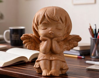 Hand Carved Wooden Angel Figurine, Mini Guardian Angel Statue,Natural Wood Sculpture, Spiritual Gift, Pocket Size Decor,Gift for wood Lovers