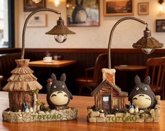 Totoro Cottage Night Light Lamp, Cute Anime Resin Table Lamp, Woodland House Bedside Decor, Kawaii Room Lighting Gift for Anime Lovers