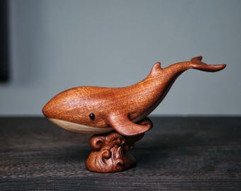 Hand Carved Wooden Whale Figurine, Ocean Animal Sculpture, Marine Decor, Handmade Wood Whale Statue, Nautical Home Decor Gift for Sea Lovers