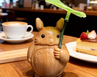 Hand Carved Totoro Inspired Wooden Figurine, Cute Forest Spirit Statue, Anime Wood Sculpture,Kawaii Home Decor, Unique Gift for Anime Lovers