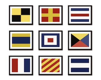 Maritime Signal Flags Set No. 1, Coastal Decor, Giclee, Art, Beach Cottage Decor, Coastal Art, Wall Art, Art Print, Nautical Art