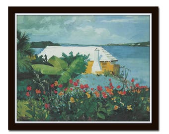 Vintage Tropical Painting No. 1, Giclee, Coastal Decor, Coastal Art, Tropical Art, Vintage Seascape Painting, Beach House Art