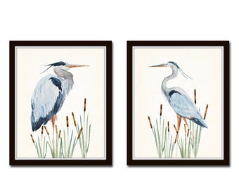 Watercolor Heron Print Set No. 1, Bird Prints, Coastal Art, Art Print, Coastal Art, Home Decor, Wall Art, Coastal Decor, Beach Cottage Decor