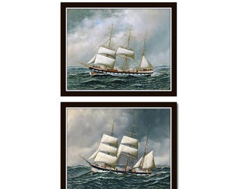 Antique Ships Set No. 1, Maritime Art, Giclee, Art Print, Coastal Art, Wall Art, Coastal Decor, Beach Decor, Nautical Art, Ship Prints