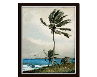 Winslow Homer Palm Tree Seascape Giclee Print, Coastal Art