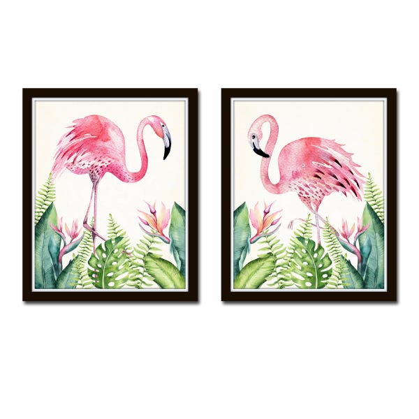 Watercolor Flamingos Print Set No. 1, Bird Prints, Giclee, Art Print, Coastal Art Wall Art Coastal Decor Beach Cottage Decor Flamingo Prints