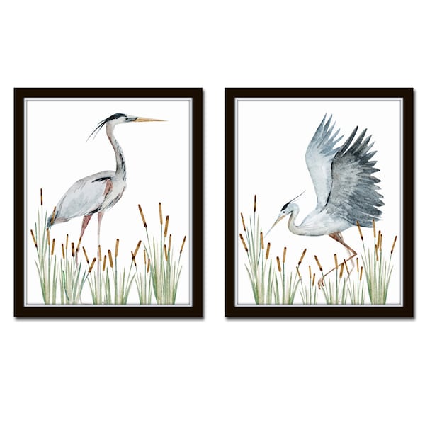 Watercolor Heron Print Set No. 2, Bird Prints, Giclee, Art Print, Coastal Art, Wall Art, Coastal Decor, Beach Cottage Decor, Nautical Art