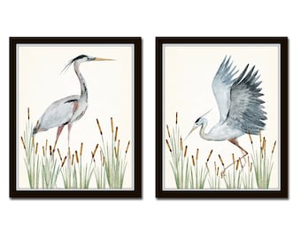 Watercolor Heron Print Set No. 3, Bird Prints, Giclee, Art Print, Coastal Art, Wall Art, Coastal Decor, Beach Cottage Decor, Nautical Art