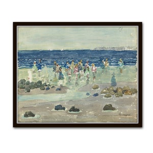 Vintage Beach Painting, Low Tide No. 2, Giclee, Wall Art, Coastal Decor, Watercolor Coastal Art, Seascape, Unframed