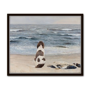 Vintage Watercolor Seascape, Waiting Patiently, Dog Art, Coastal Home Decor, Coastal Art, Vintage Seascape Paintings image 2