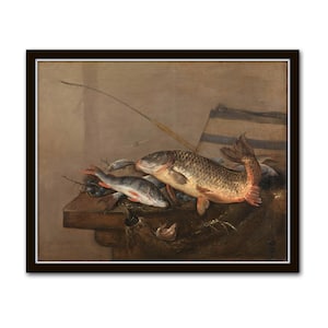 Vintage Still Life Fish Painting, Catch of the Day, Vintage Fish Prints, Still Life Paintings, Coastal Art, Kitchen Art, Coastal Decor