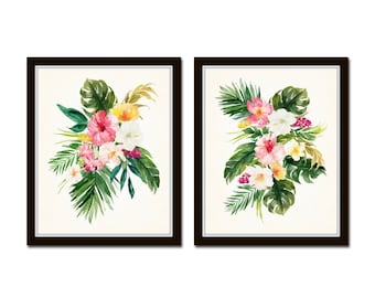 Watercolor Tropical Flower Bouquet No. 1, Print Set, Giclee, Art Prints, Botanical Prints, Coastal Art, Tropical Art, Wall Art, Wall Decor