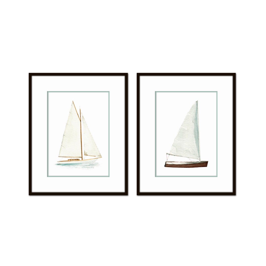 Watercolor Sailboat Art Print Set, Coastal Home Decor - Etsy