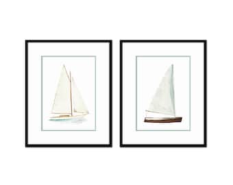 Watercolor Sailboat Art Print Set, Coastal Home Decor