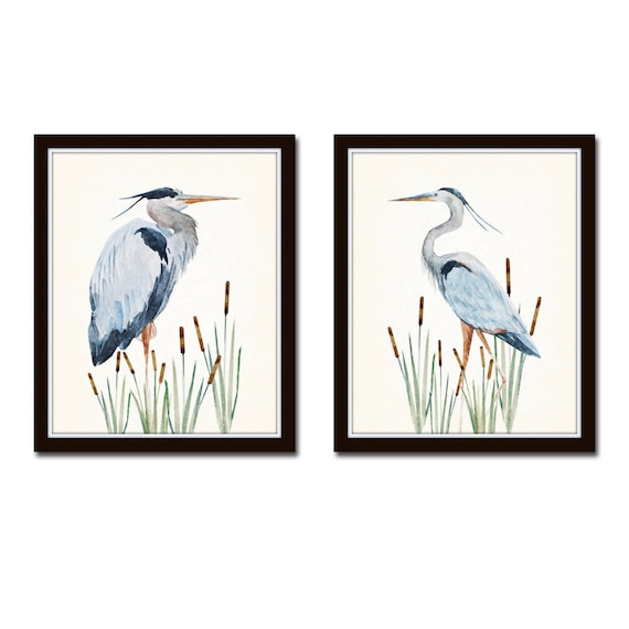 Watercolor Heron Print Set No. 1, Bird Prints, Coastal Art, Art Print, Sea Bird Prints, Home Decor, Wall Art, Coastal Decor, Beach House Art