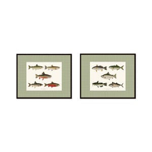 Vintage Fish Prints, Gingham Art, Vintage Fish Art, Cabin Art, Fish Prints, Angler Art, Lodge Wall Art, Gift For Him, Fishing Gifts, Trout