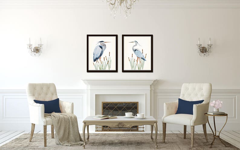 Watercolor Heron Print Set No. 1, Bird Prints, Coastal Art, Art Print, Coastal Art, Home Decor, Wall Art, Coastal Decor, Beach Cottage Decor image 2