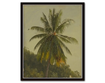 Vintage Palm Tree Jamaica,  Tropical Botanical Art, Vintage Botanical Prints, Palm Tree Print, Vintage Painting, Coastal Art Decor
