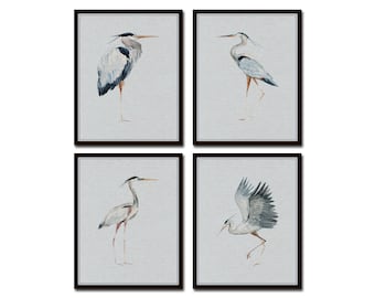 Blue Heron Watercolor Giclee Print Set No. 6, Coastal Wall Art