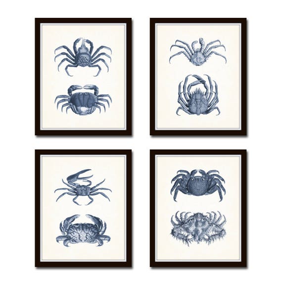 Coastal Decor Art Print Blue Lobsters Crabs set of 6 Beach Wall Art Decor Prints