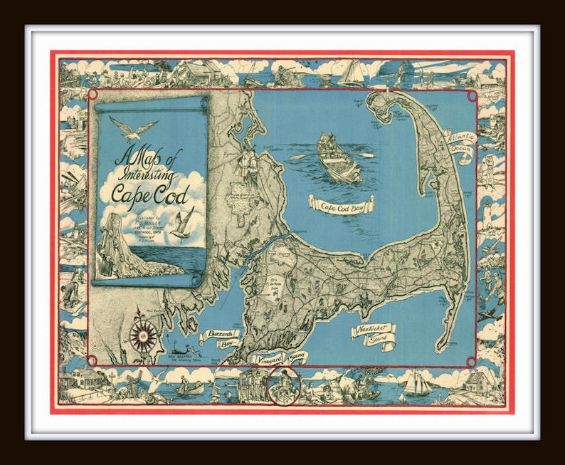 Vintage Cape Cod Map Giclee Art Print Wall Art Print Etsy
