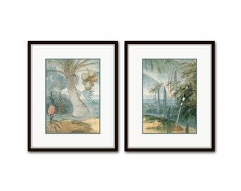 Vintage Watercolor Tropical Landscape Collage Set, Tropical Art, Wall Decor, Home Decor, Botanical Art, Print, Coastal Decor, Coastal Art