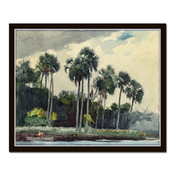 Vintage Seascape of Florida, Watercolor Print, Giclee, Wall Art, Print, Coastal Decor, Coastal Art, Beach House Art, Vintage Tropical Art