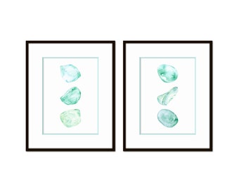 Abstract Watercolor Sea Glass Collage Print Set No. 1, Beach Glass Art, Coastal Decor, Wall Art, Coastal Art, Beach Decor, Home Decor