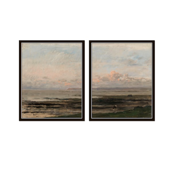 Vintage French Seascape Diptych, Vintage Seascape Prints, Giclee, Art Print, Coastal Art, Wall Art, Coastal Decor, Beach Cottage Decor,