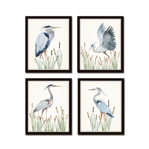 Watercolor Heron Print Set No. 4, Bird Art, Giclee, Art Print, Coastal Art, Wall Art, Coastal Decor, Seabird Print Set, Beach House Art