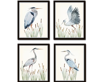 Conjunto de impresiones de garzas en acuarela n.° 4, arte de aves, giclée, impresión artística, arte costero, arte mural, decoración costera, conjunto de impresiones de aves marinas, arte de casa de playa