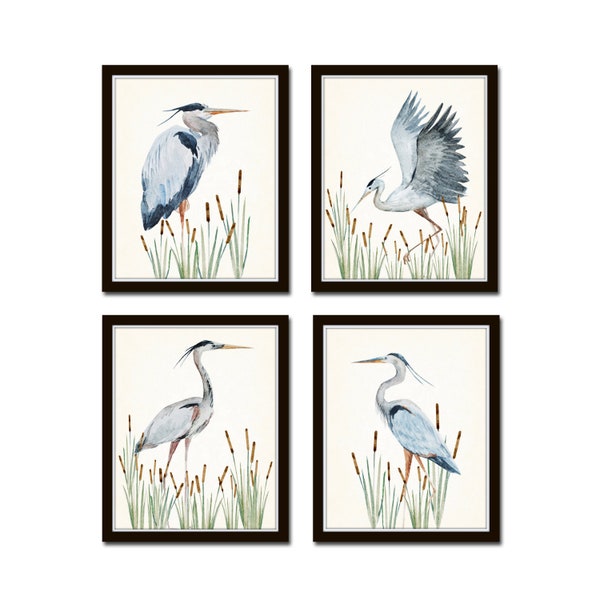 Watercolor Heron Print Set No. 4, Bird Prints, Giclee, Art Print, Coastal Art, Wall Art, Coastal Decor, Seabird Print Set, Nautical Art