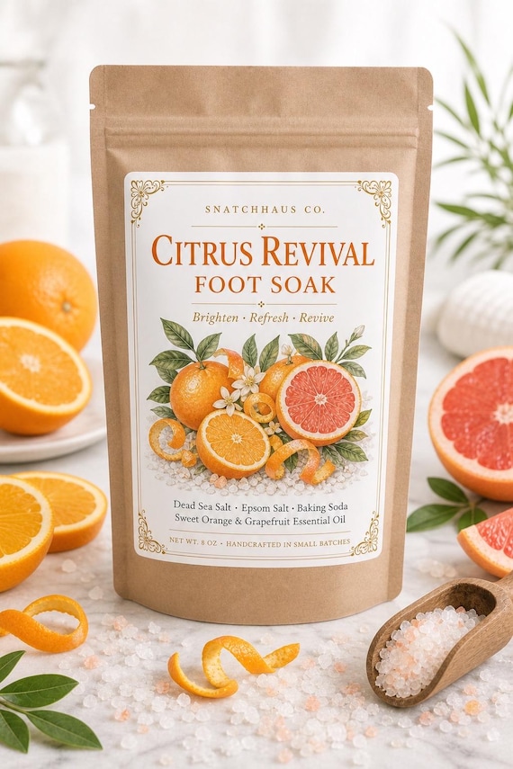 Orange Grapefruit Foot Soak – Dead Sea Salt Baking Soda & Epsom Salt Foot Soak for Rough Heels