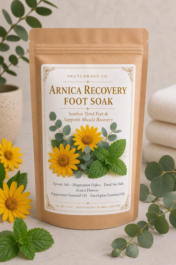 Arnica Recovery Foot Soak – Peppermint Eucalyptus Dead Sea Salt Epsom & Magnesium Flakes Foot Bath
