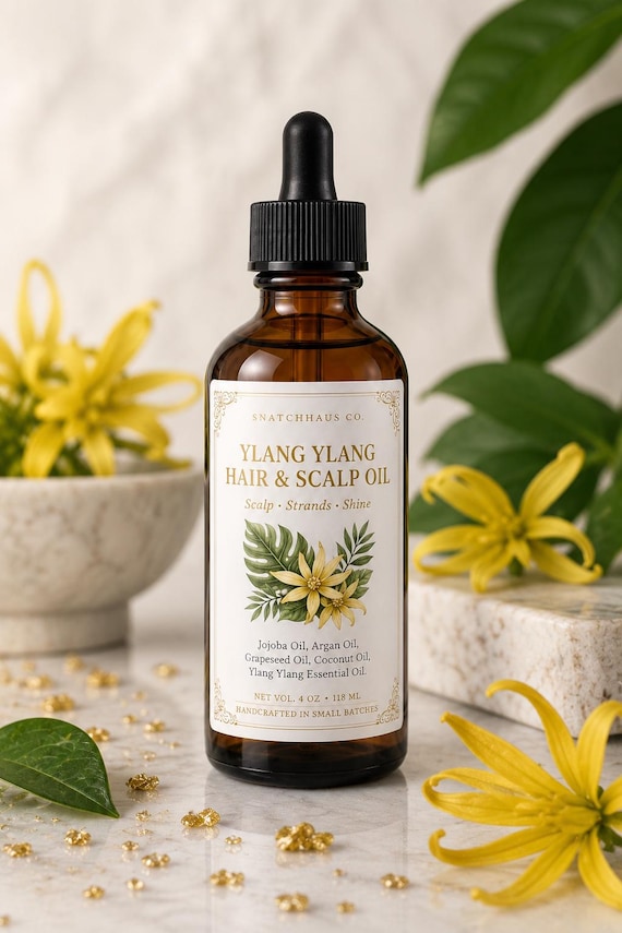 Ylang Ylang Hair & Scalp Oil – Argan Jojoba and Coconut Oil for Growth Frizz and Shine
