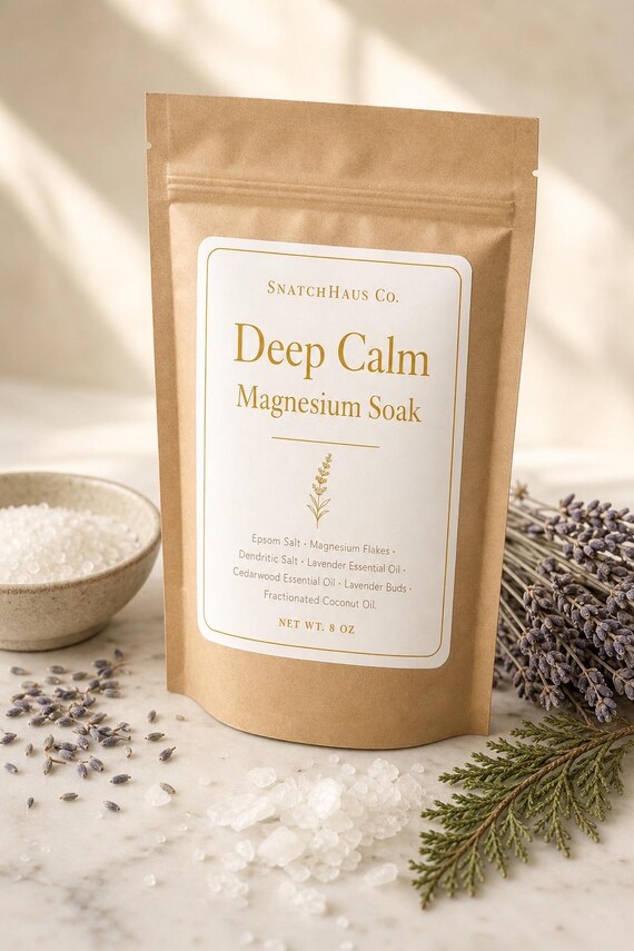 Deep Calm Magnesium Soak – Epsom & Magnesium Flakes Bath Salts with Lavender, Cedarwood, Botanical Relaxation for Sleep and Muscle Recovery