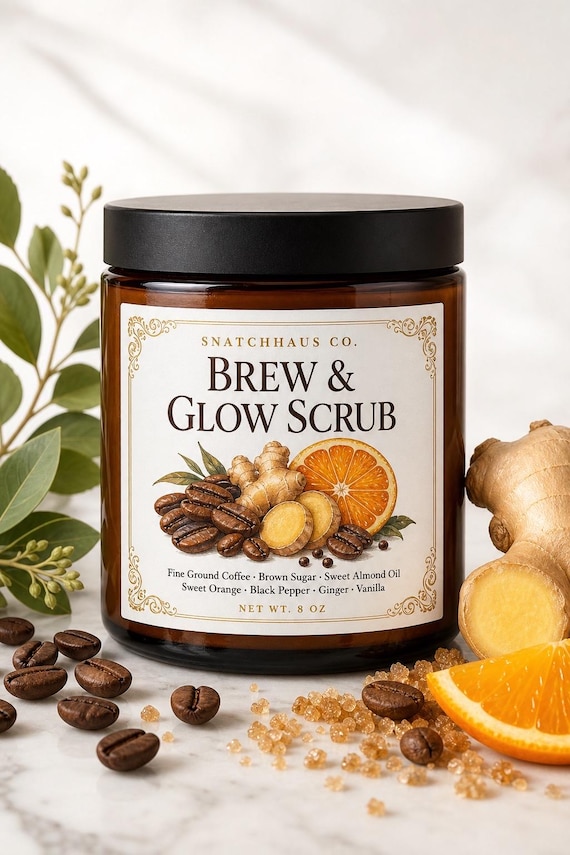 Brew & Glow Scrub – Coffee and Ginger Sugar Body Scrub with Sweet Almond Oil