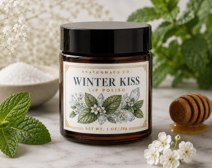 Winter Kiss Lip Polish — Peppermint Lip Scrub | Coconut Oil + Raw Honey | Natural Exfoliating Lip Scrub | Handmade Lip Care | Holiday Gift