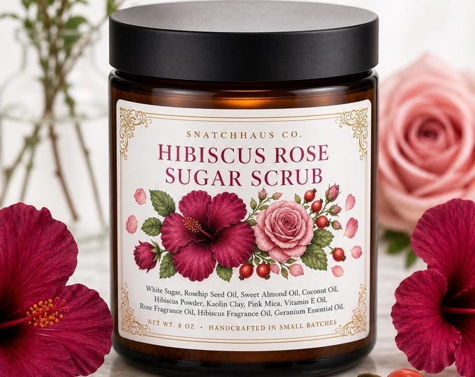 Hibiscus Rose Scrub – Floral Sugar Body Scrub with Rosehip Seed Oil & Kaolin Clay