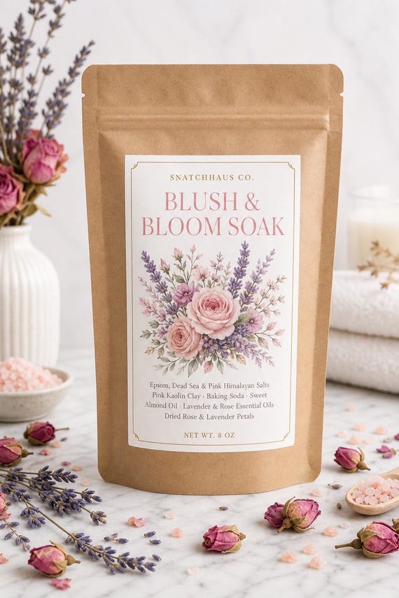 Blush & Bloom Soak – Lavender, Rose Bath Salts with Pink Kaolin Clay and Sweet Almond Oil